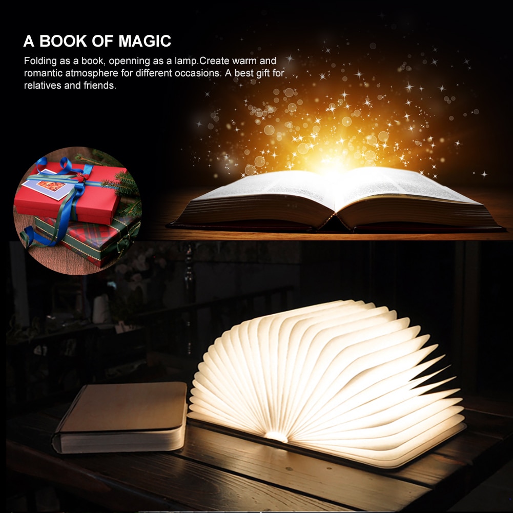 Ledgle Usb Houten Boek Tafellamp Oplaadbare Booklight Led Lampen Folding Nachtlampje Creatieve Nachtlampje Voor Decor Desk Lights
