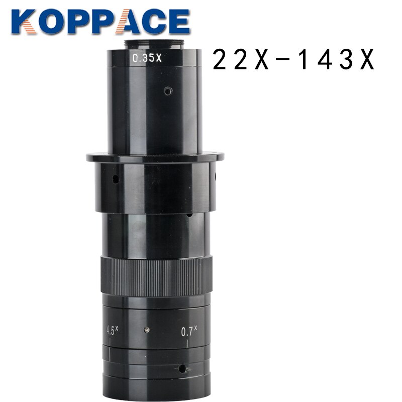 KOPPACE 22X-143X Industrial Monocular Microscope Lens 0.35X Eyepiece 0.7X-4.5X Zoom Objective 25mm C-Mount Continuous Zoom Lens