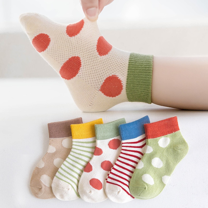 5 Paar = 10 Stks/partij Baby Sokken Zomer Mesh Katoen Stippen Plain Stripes Kids Meisjes Jongens Kinderen Sokken Voor 1-10 Jaar: 1 / 1-3 years