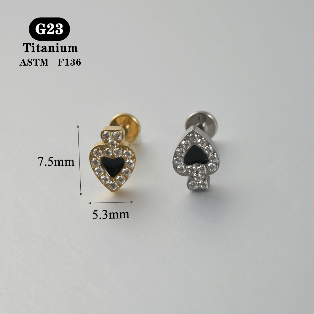 1 pendiente ASTM F136 de circonita de titanio con parte posterior plana, 12 estilos, pendientes de , lóbulo, hélice, cartílago del trago, joyería para Piercing, 1,2x8mm: Blanco / COLOR ORO ROSADO