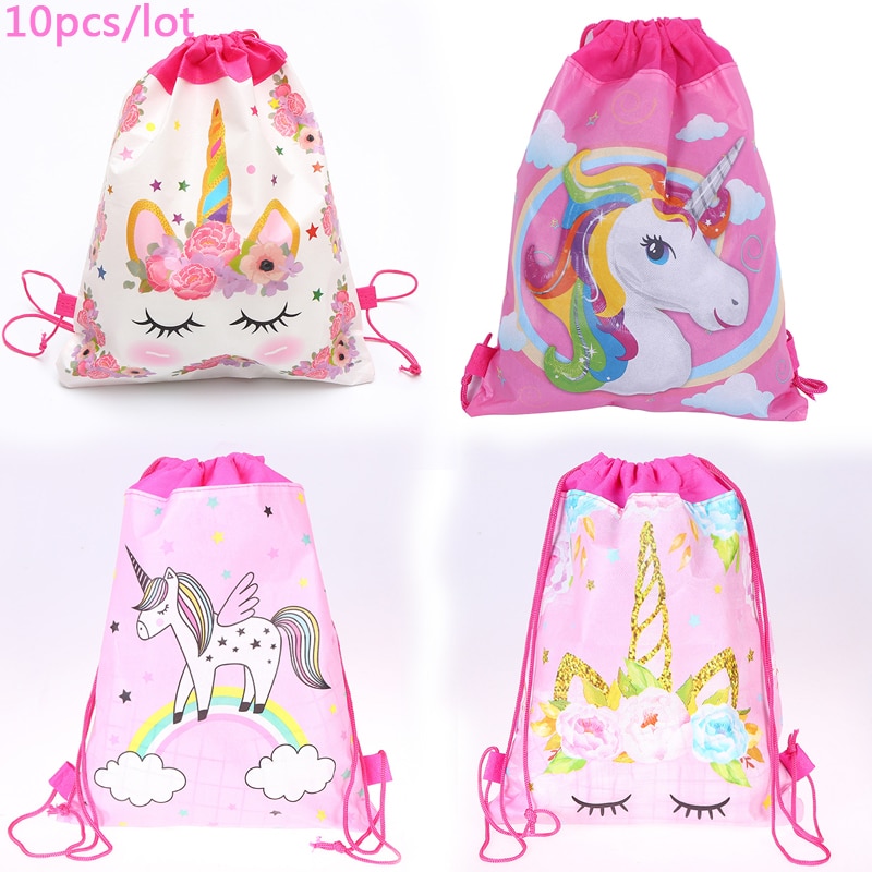 10 teile/los Mädchen Bevorzugungen SchöNe Einhorn Mochila Vliesstoffe Geburtstag Party-Baby-Dusche Verzieren Blume Kordelzug Taschen