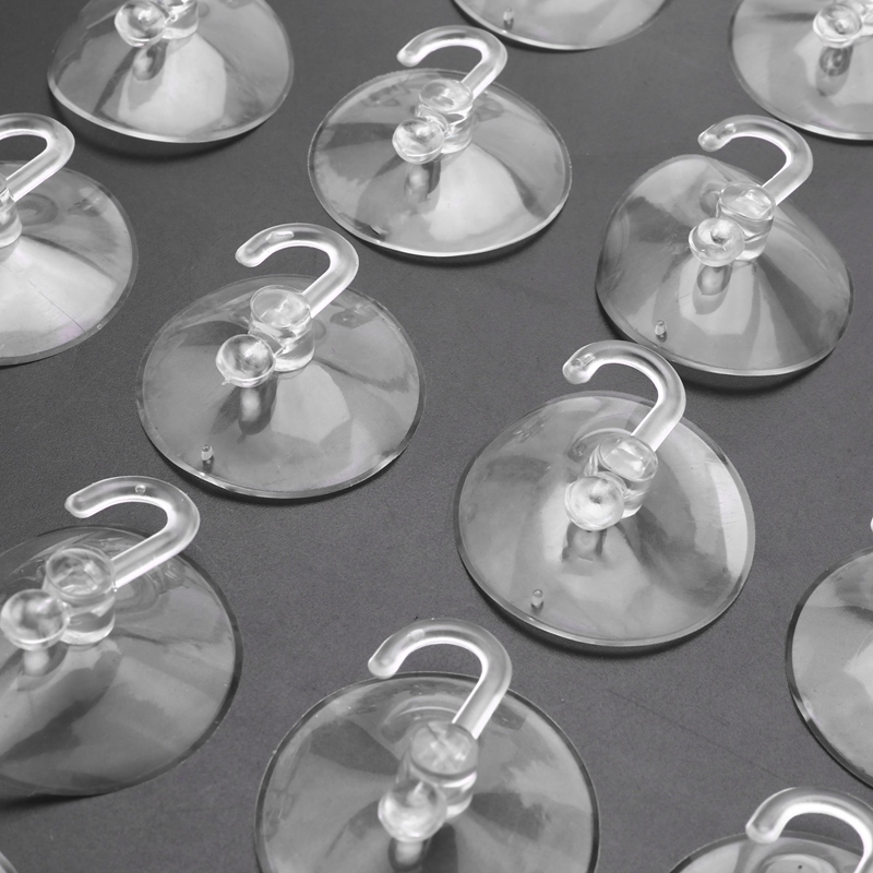 20 X Suction Cups Clear Plastic Cups with Metal Hooks Window Decoration Cabinet Sucker Perfect for Hanging Christmas Decorations