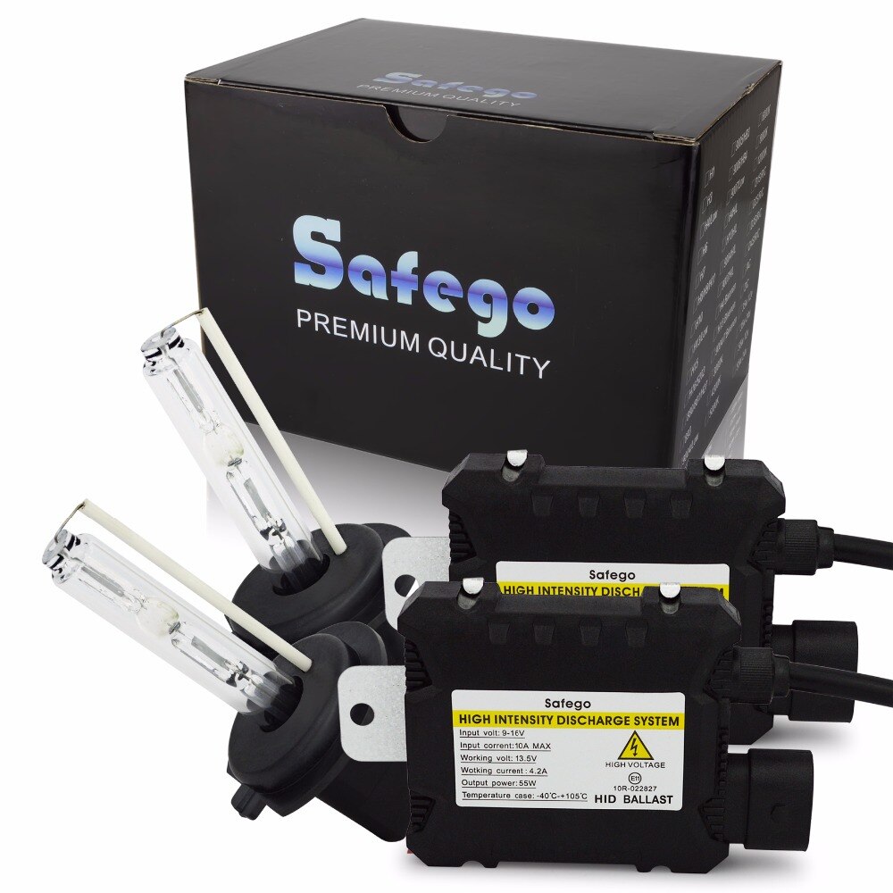 Safego xenon hid kit 55w h1 h3 h4 h7 h8 h10 h11 h27 hb3 hb4 h13 9005 9006 billykter pærer lampe hi/lo beam 12v 6000k hvite