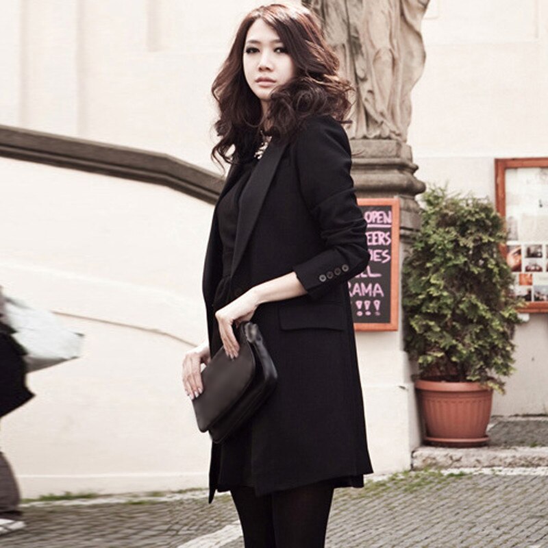 Women Long Blazers Jackets Zanzea Spring Single Button Casual Solid Black Long Sleeve Blazer Coat Mujer Feminino Longo Plus Size