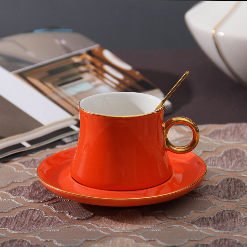 Juego de Taza de Café de Cerámica real verde y platillo, taza creativa de lujo moderna y sólida, tazas de té turcas para la tarde, , Vasos: style 3