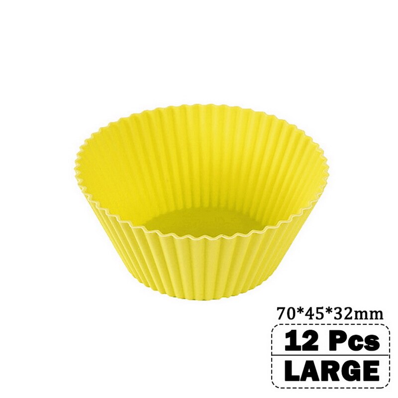 12 pièces/ensemble cuisson tasse Liner cuisson moules forme ronde Silicone Cupcake moule fabricant moule plateau bricolage gâteau décoration outils: yellow large