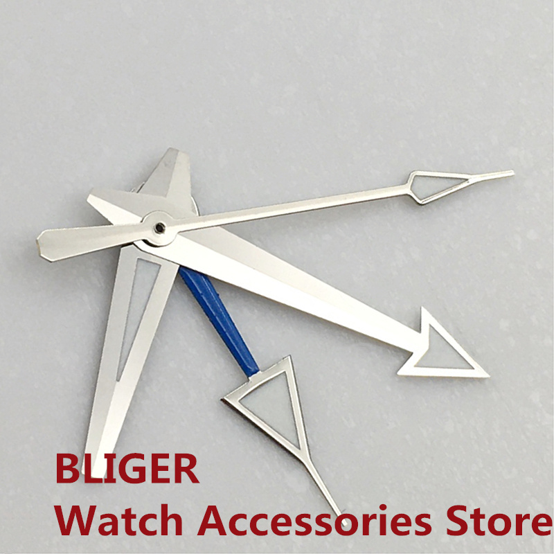 BLIGER Silver Watch Hands Red Blue Green GMT Pointers Fit NH34 Movement Green Luminous 4 PCS: T1B/350