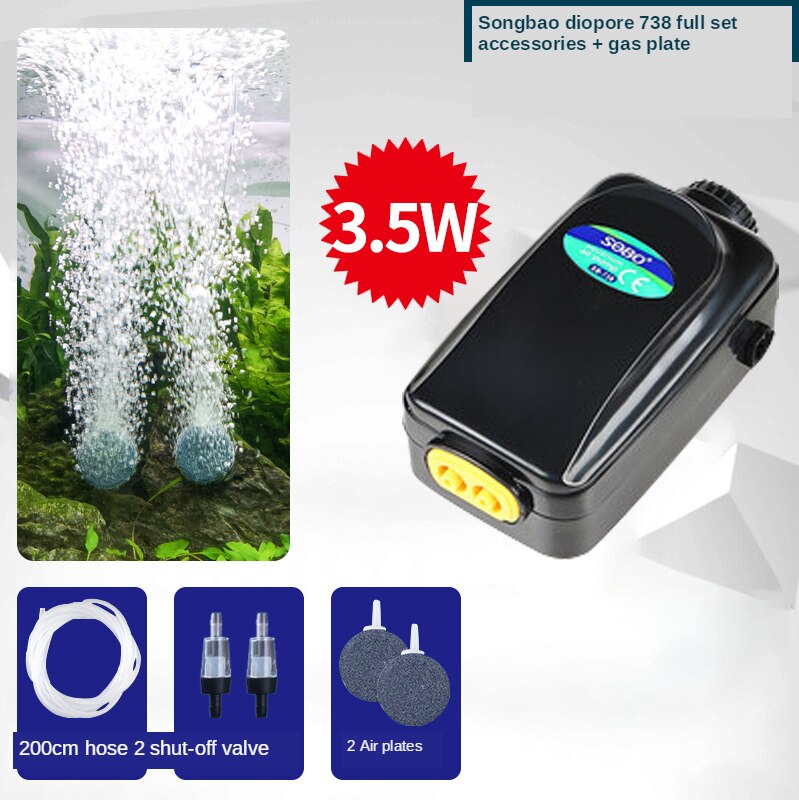 SOBO Aquarium Air Pump Fish Tank Increasing Oxygen Pump Adjustable Large Air Output Aeration Pump Air Compressor Accessories: 738    3.5W  P2