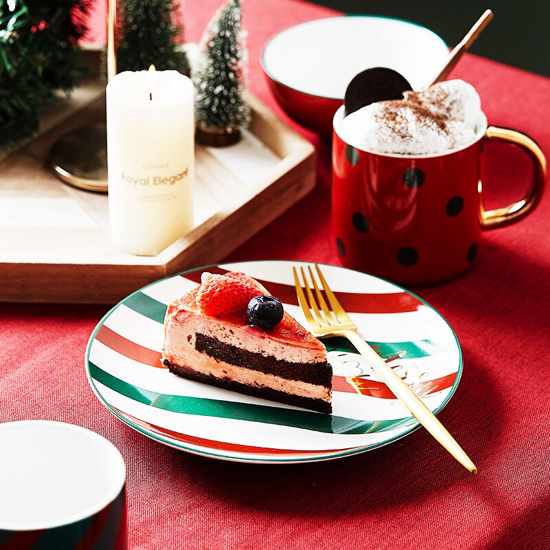 Juego de platos y cuencos de cerámica para Navidad, taza de café, cocina, fruta, ensalada, sushi, plato de postre, juego de vajilla, bandejas decorativas