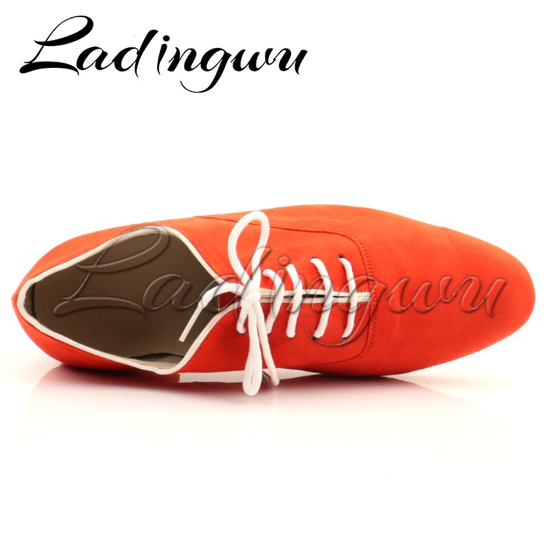 Ladingwu-zapatos de baile de salón para hombre, calzado moderno de ante rojo, zapatos de baile latino,