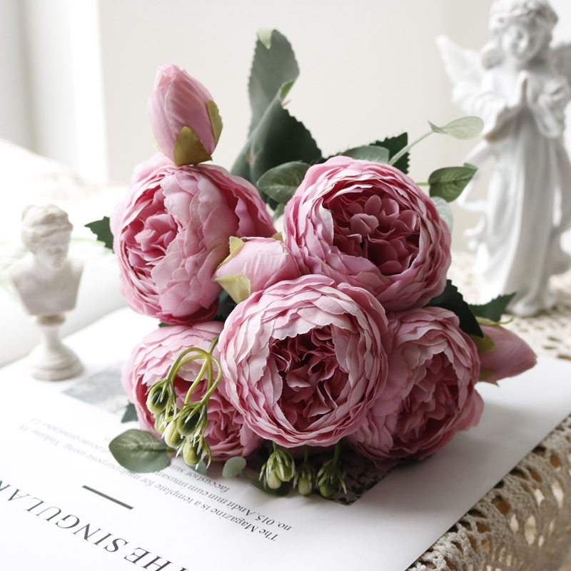 Buquê de flores artificiais de rosas para decoração de casa, festa de casamento, suprimentos de flores falsas, artesanato diy, acessórios de vaso de flores: Bege