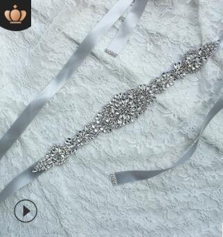 Crystal Bruiloft Accessoires Satijnen Trouwjurk Riem Bruids Lint Tailleband Sjerp Riem Voor Avond Prom Jurken: grey