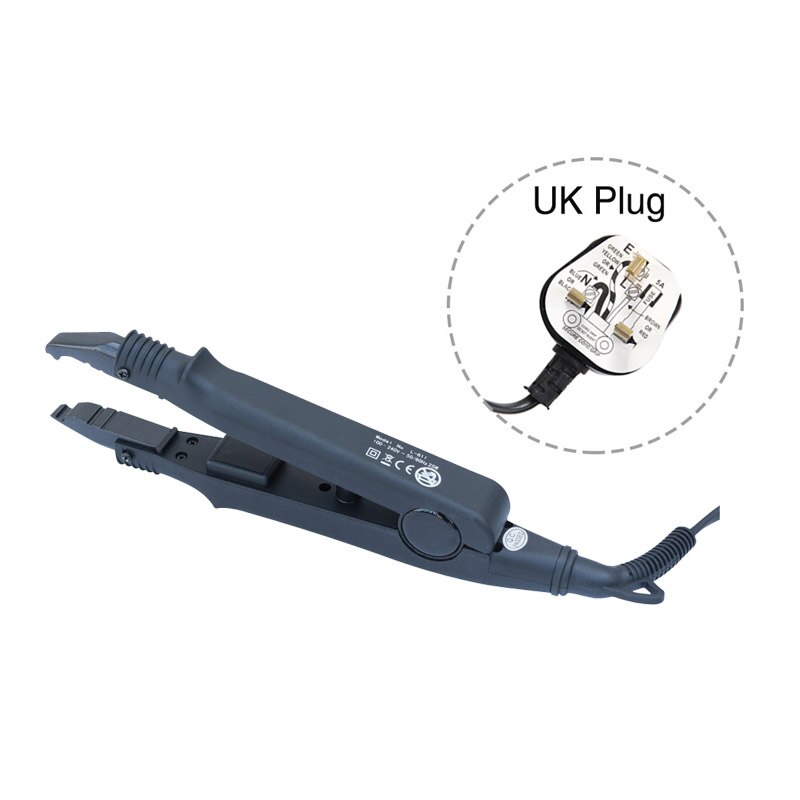 Extensão de cabelo de ferro, ferramentas de ligação de queratina, conector de calor de fusão com temperatura ajustável, ferramentas profissionais para cabelo, ue, uk, eua, plugue 611: Black UK Plug