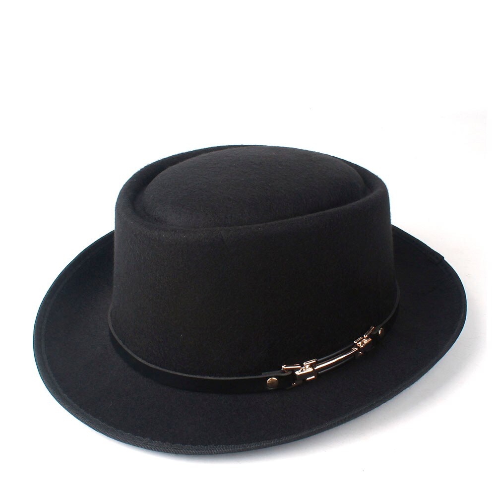 Männer Frauen Wolle Schweinefleisch Kuchen Hütte Mit Leder Gürtel Ich bin Freien Beiläufigen Hütte Panama Kirche Hütte Flache Fedora Jazz Hütte Größe 58CM