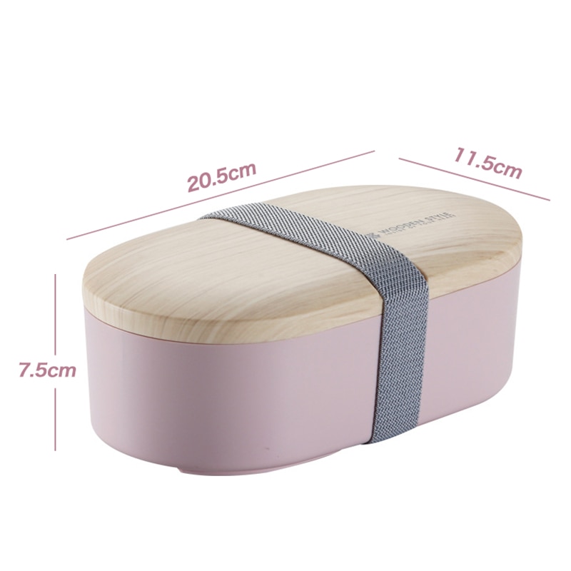 Draagbare lunchbox voor gezondheidsmateriaal, 800ml houten ovale dubbele lunchboxen, magnetronbestendig, voedselbewaarbakje, lunchbox