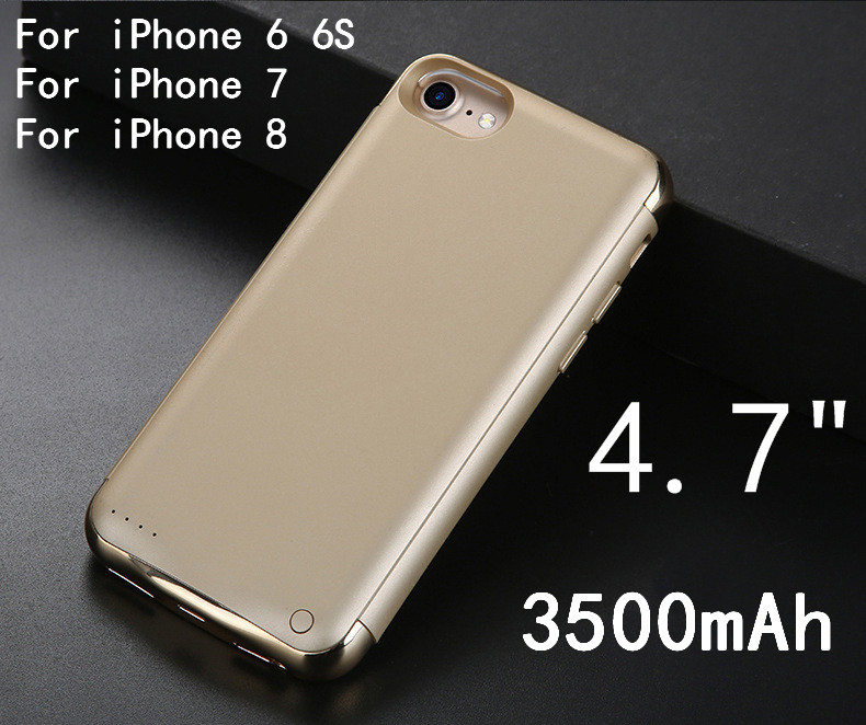 Funda delgada de la batería de la galjanoplastia a prueba de golpes para el iPhone 6X6 S 7 8 Plus batería externa trasera recargable cargador del teléfono: i7 Gold