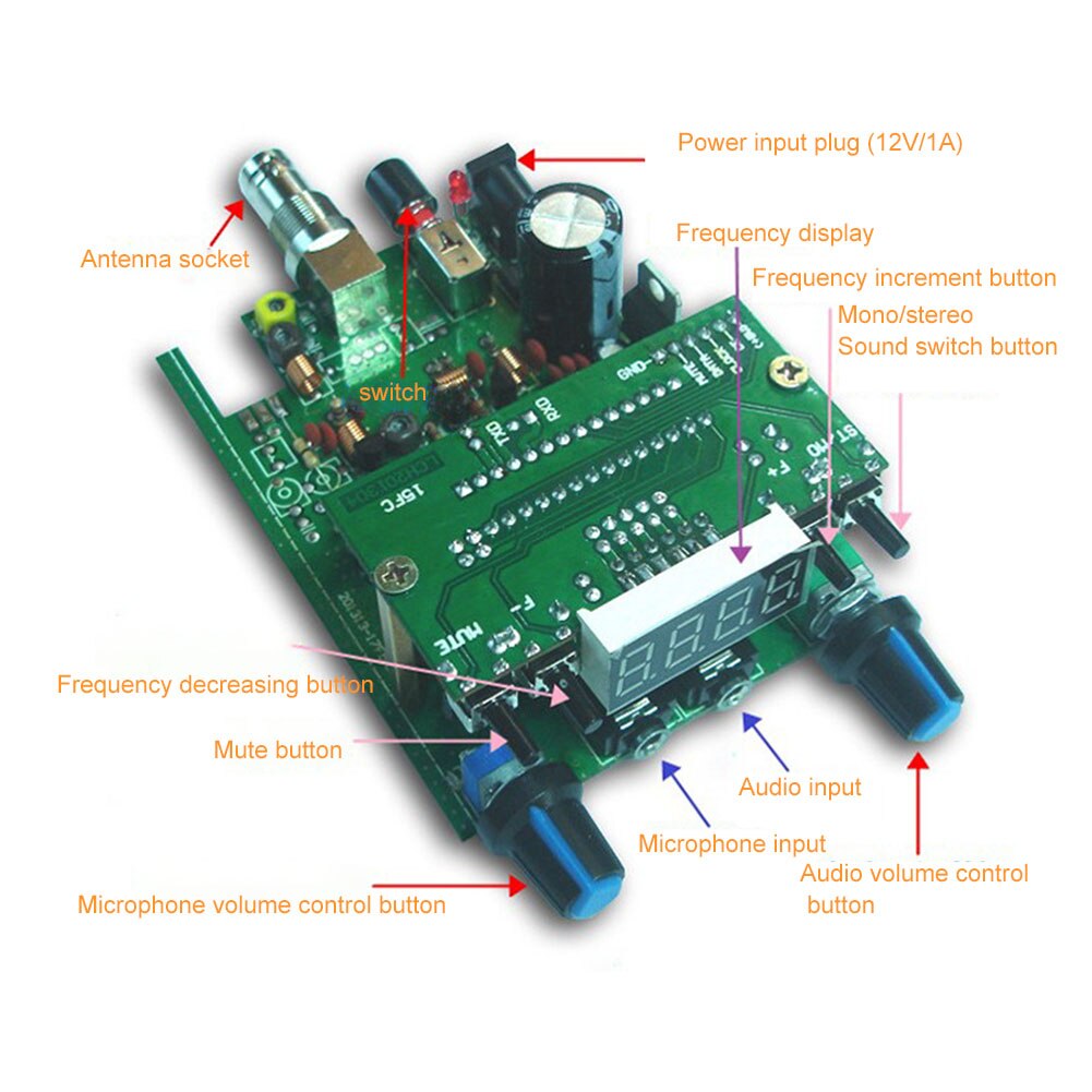 88-108MHz Mini 0.5W DC 12V affichage numérique 200m Signal améliorer la maison BH1415F FM émetteur LED Module contrôle du Volume PLL stéréo
