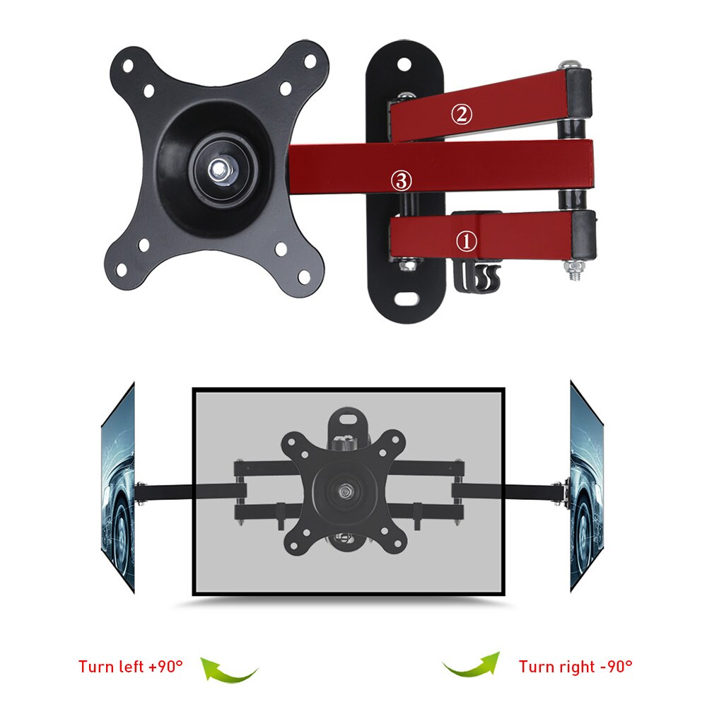 TV Wall Mount Bracket Extension Arm Tilt Swivel 360 Degree Full Motion LCD Monitor Holder Rack Stand For 14inch - 27inch 10KG TV