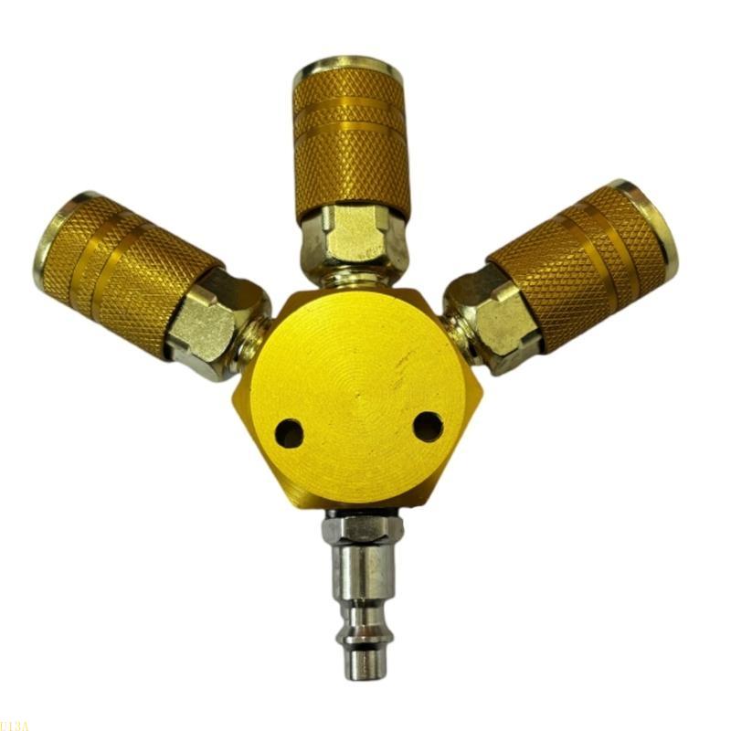 U13A Air Compressor Manifold Fitting 3 Way Manifold Quick Connectors Multipurpose: Yellow