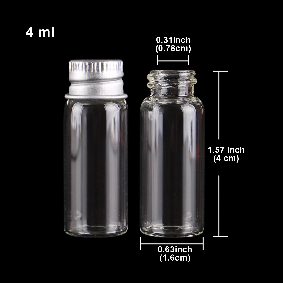 10pcs Diameter 16mm Transparent Glass Bottles with Aluminium Caps Glass Wishing Bottles 2ml 4ml 6ml Mini Glass Jars: 4ml