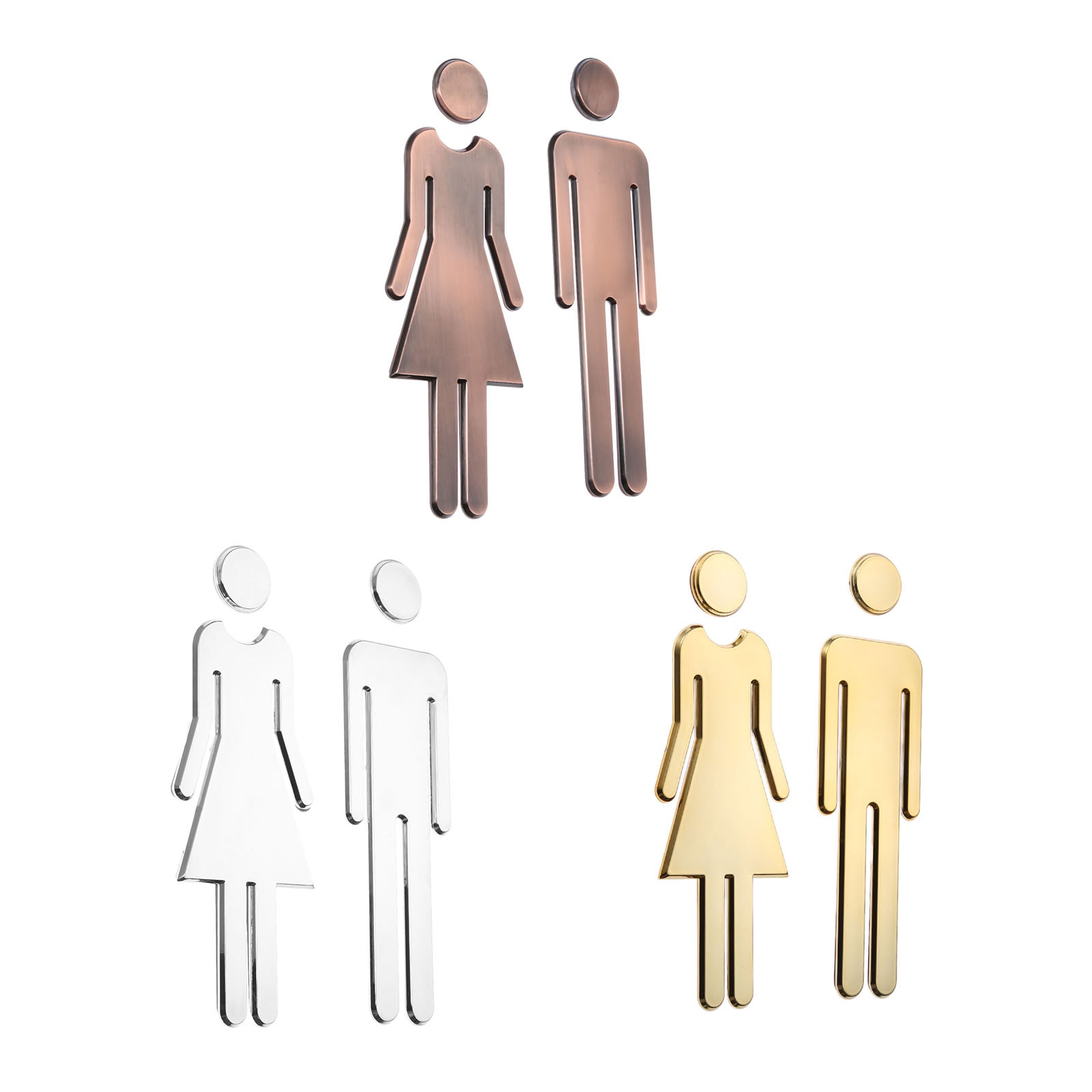 1 paar 3D Zelfklevende Openbare Wc Symbool Toilet Teken Mannen Vrouwen Wall Art Stickers voor Hotel School 20 cm brons/goud/zilver