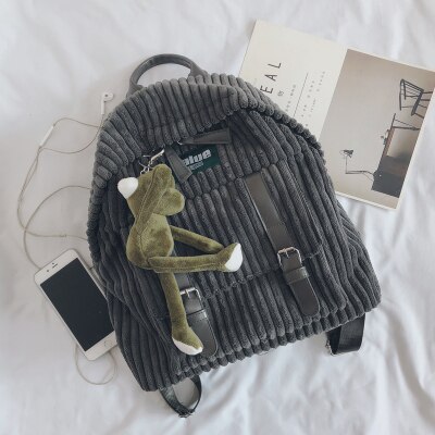 DORANMI Corduroy Schoolbag Women's Backpack Winter Female Rucksack Small Book Back Bags Striped Mochila Shoulder Bags BG307: grey