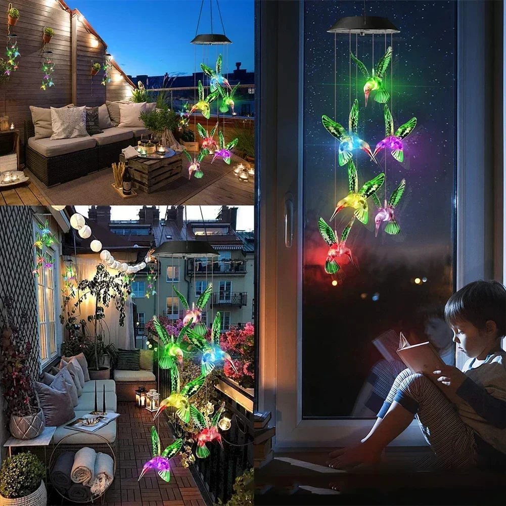 Solar betriebene Kolibri Wind Glockenspiel Party Farbwechsel Pendel leuchte, Outdoor wasserdichte Veranda Innenhof dekorative Licht