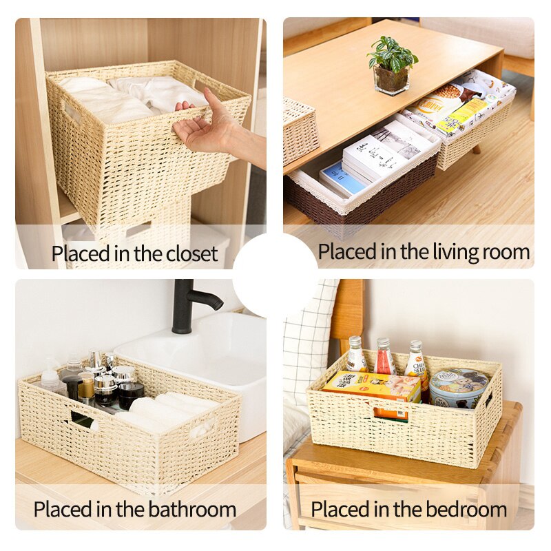 cestas de almacenamiento cajas mimbre organizacion Cesta de almacenamiento tejida grande, organizador de juguetes para aperitivos, armario, caja organizadora de ropa, organización del hogar