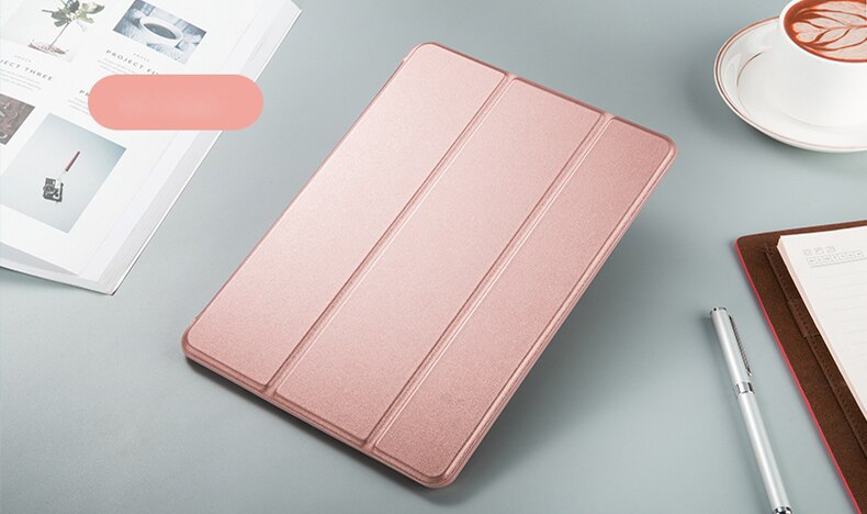 iPad 2/3/4 Case - PU Leather & Soft Silicone Shell - Magnetic Smart Sleep Wake Cover: Rose Gold L FW 234