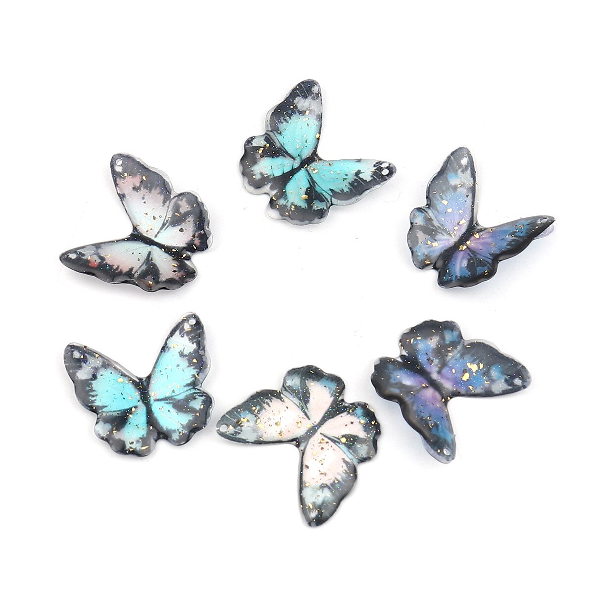 3/5PCs fascini del pendente della serie della farfalla dell'insetto della resina per la fabbricazione di gioielli foglia d'oro farfalla animale blu viola stagnola 23mm x 22mm