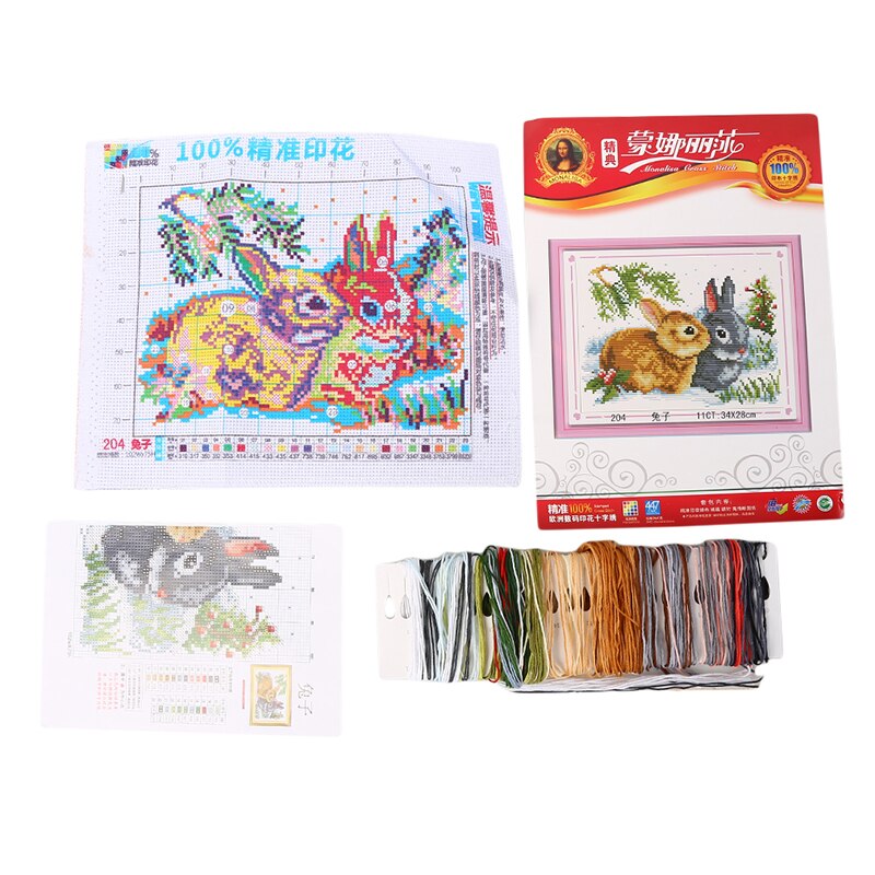 Cross Stitch Embroidery Kits Rabbit Animal Cotton Thread Painting DIY Needlework Year Home Hanging Decor