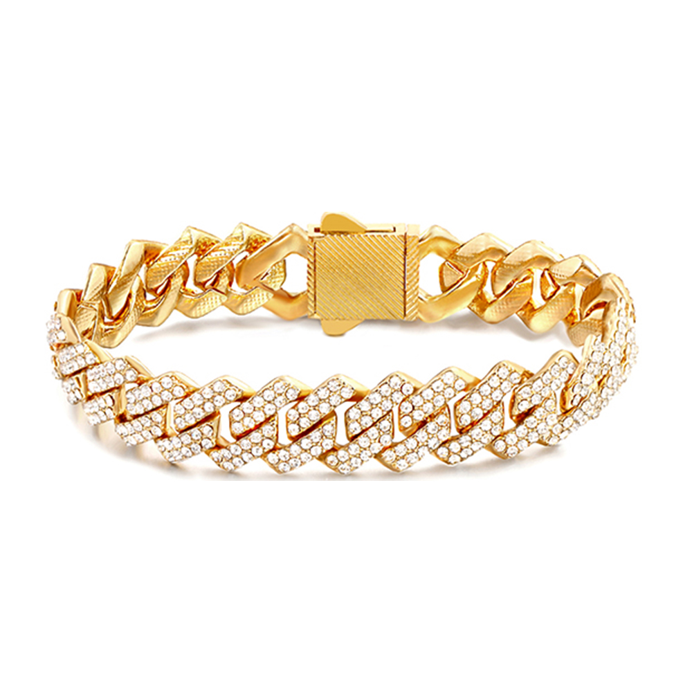 Cadena de tenis con corazón de cristal helado, pulsera de cadena de eslabones cubanos de Miami para mujeres y hombres, pulseras de cadenas gruesas de hip hop, joyería