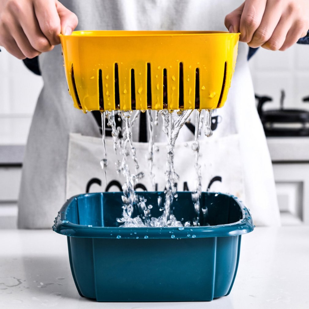 Multifunction Double-layer Drain Basket with Lid Kitchen Refrigerator Drain Storage Box Plastic Fruit Storage Basket