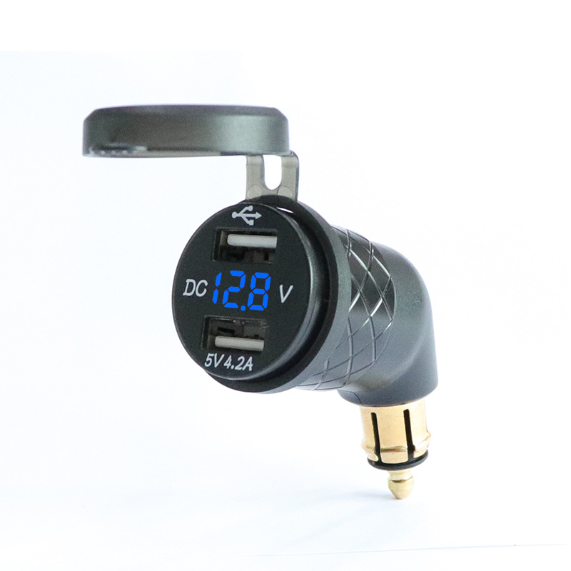 Aluminum Alloy European Motorcycle 5V 4.2A USB Charger DIN Socket Voltmeter for Triumph Tiger Explorer Ducati BMW Motorcycle: Blue Light