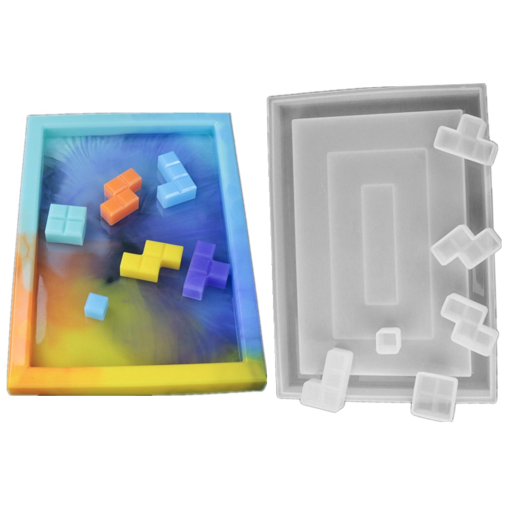 Russische Tetris Siliconen Mallen Diy Handwerk Hars Gieten Mallen Voor Home Decor Game Play Uv Epoxy Hars Lade Coaster Mold kit