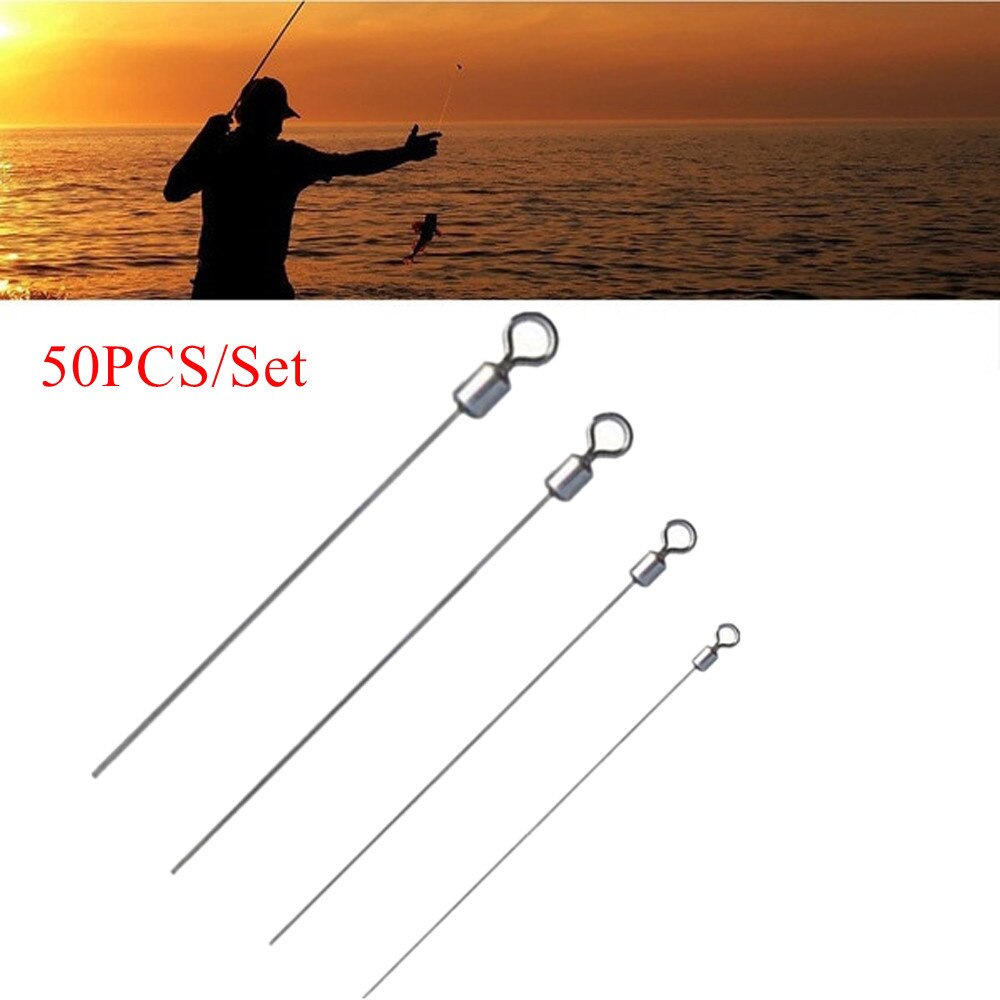 50pcs Hard Steel Wire Long Pole Fishing Swivel Stainless Steel Barrel Rolling Connector Fishing Accessories Tackle