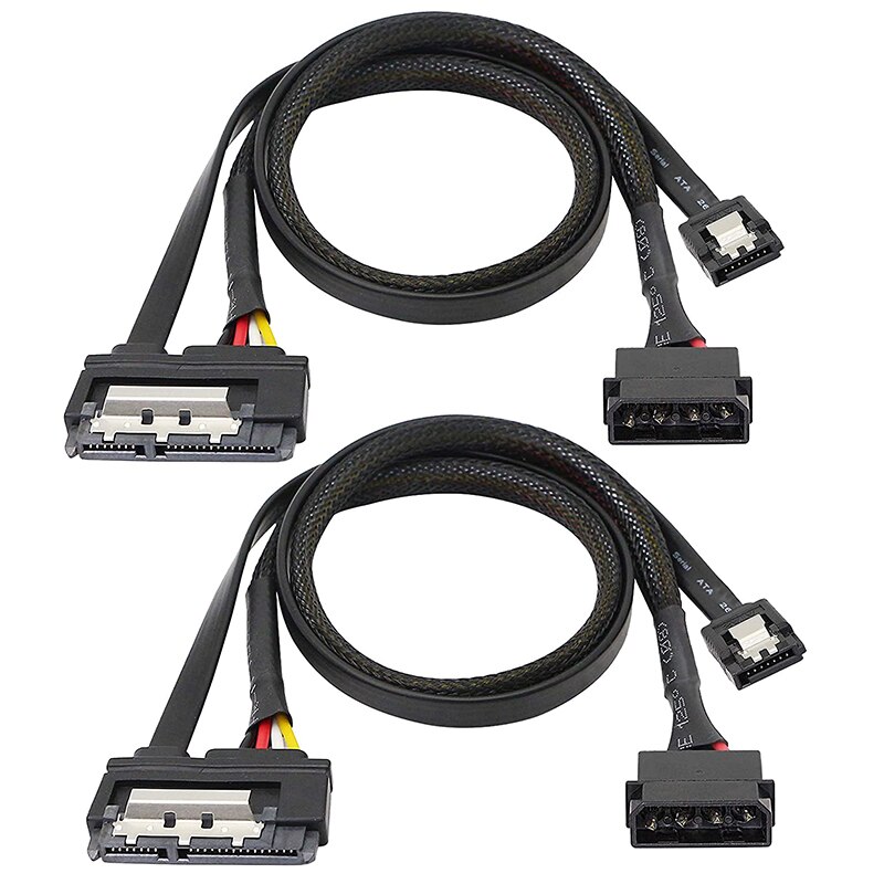 2 Pcs SATA 6G Data Cable, SATA Power 2-In-1 Extension Cord,LP4 IDE to SATA 15P Female with Serial ATA III 7 Pin Female: Default Title