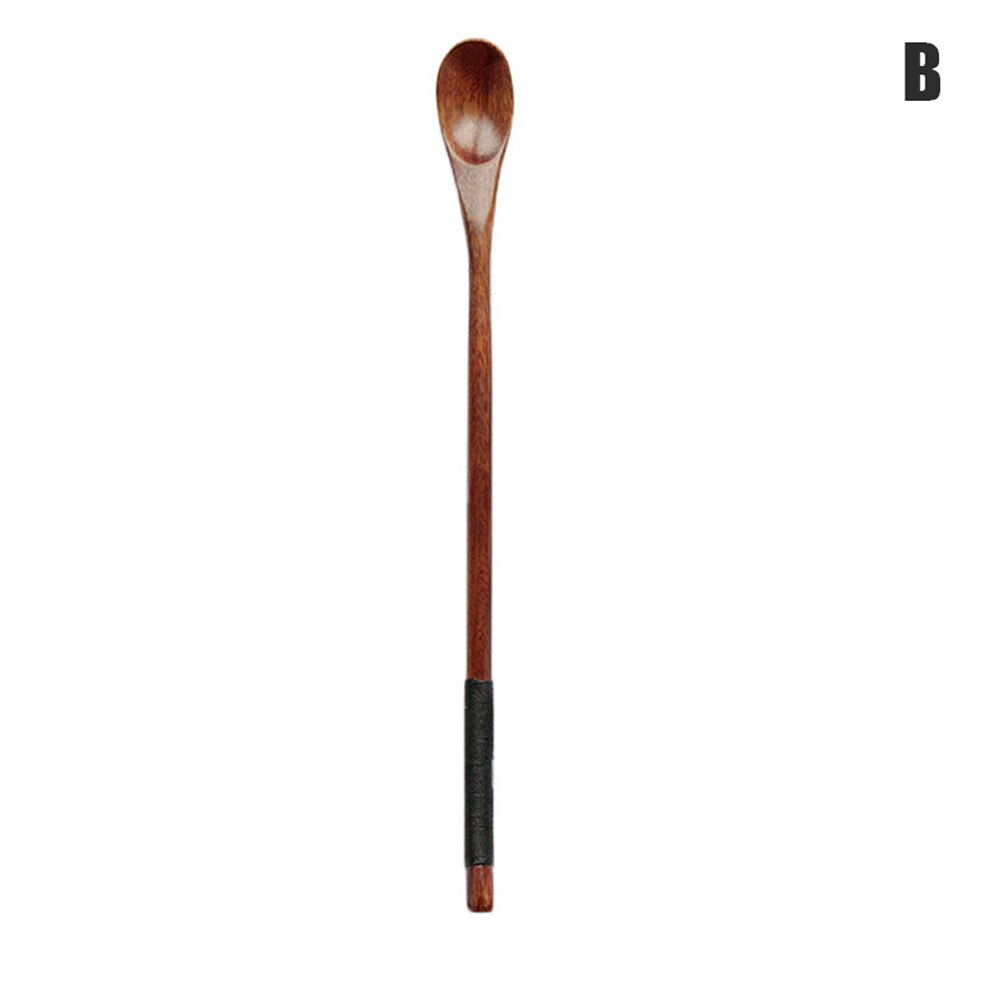 Cucharas de madera con mango largo Natural, cucharas de madera agitadora para beber, postre, miel, café, cocina, utensilios de madera, vajilla: B