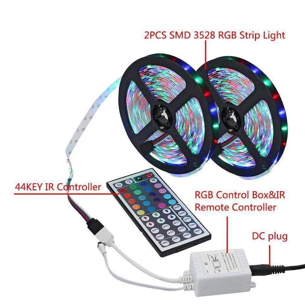 10M 3528 SMD RGB Flexible LED Light Strip 600LEDs +44 Key IR Remote Controller
