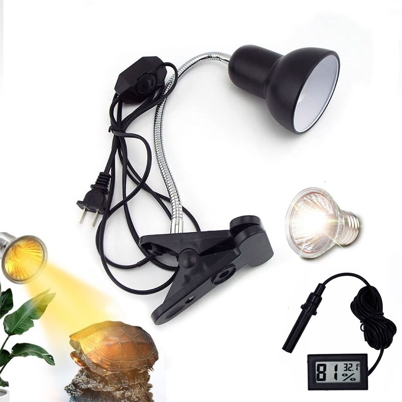 Set di portalampada per rettili UVA UVB con termometro a Clip igrometro lucertola tartaruga tartaruga Basking lampadina riscaldante 220V