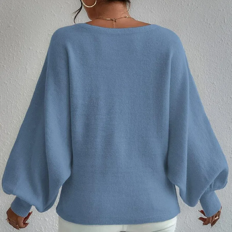 Damtröja med rund hals, knutna blåa pullovrar höst vinter lyktaärm  y2k tröjor topp virkad tröja streetwear-tröjor