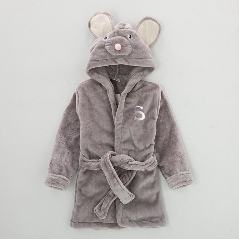 Bata de dormir con capucha para niños y niñas, ropa de dormir cálida de franela, con dibujos de animales, Otoño e Invierno: Gray / 18M