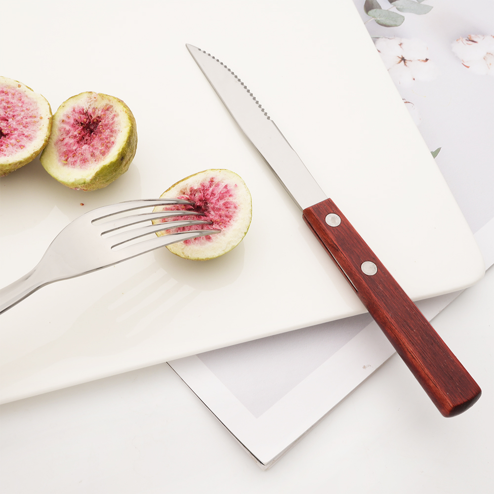 6/10Pcs flatware Set Natural Wood Handle Steak Knives Cutlery Stainless Steel Dinner Knife Dinnerware Kitchen Silverware Set