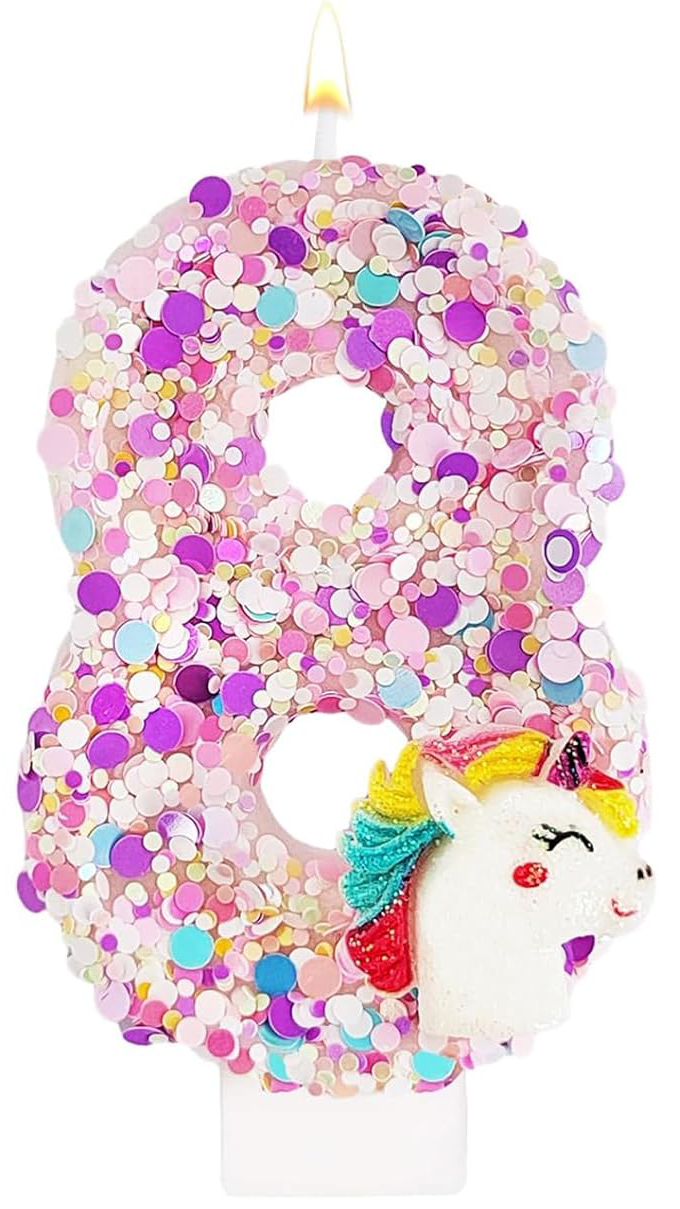0-9 Number Birthday Candle,Happy Birthday Cake Candle， Unicorn Themed Party Supplies: Fluorescent Pink