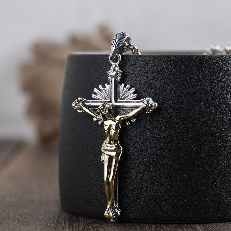 ! Colgante CMAJOR 925 de plata tailandesa para hombres y mujeres con Santa Cruz de Jesús, collar de oración cristiana, joyería de plata esterlina hecha a mano: Brass Pendant