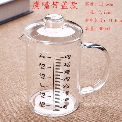 Taza medidora de vidrio resistente al calor, taza de leche para niños, horno microondas, taza de agua, cubierta transparente: 08