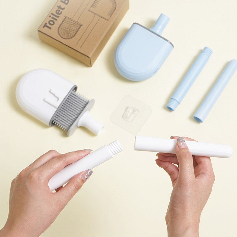 Detachable Water Leak Proof Toilet Brush Base Silicone Flat Head Flexible Soft Bristles Brush with Quick Drying Easy Cleaning