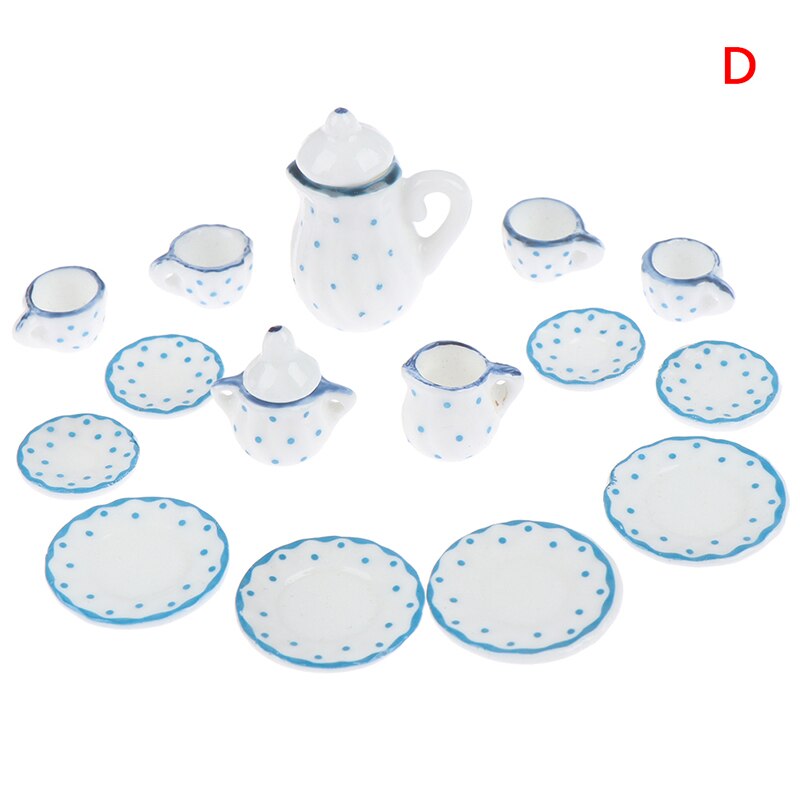 1:12 Miniature 17PCS Porcelain Tea Cup Set Chintz Flower Tableware Kitchen Dollhouse: D