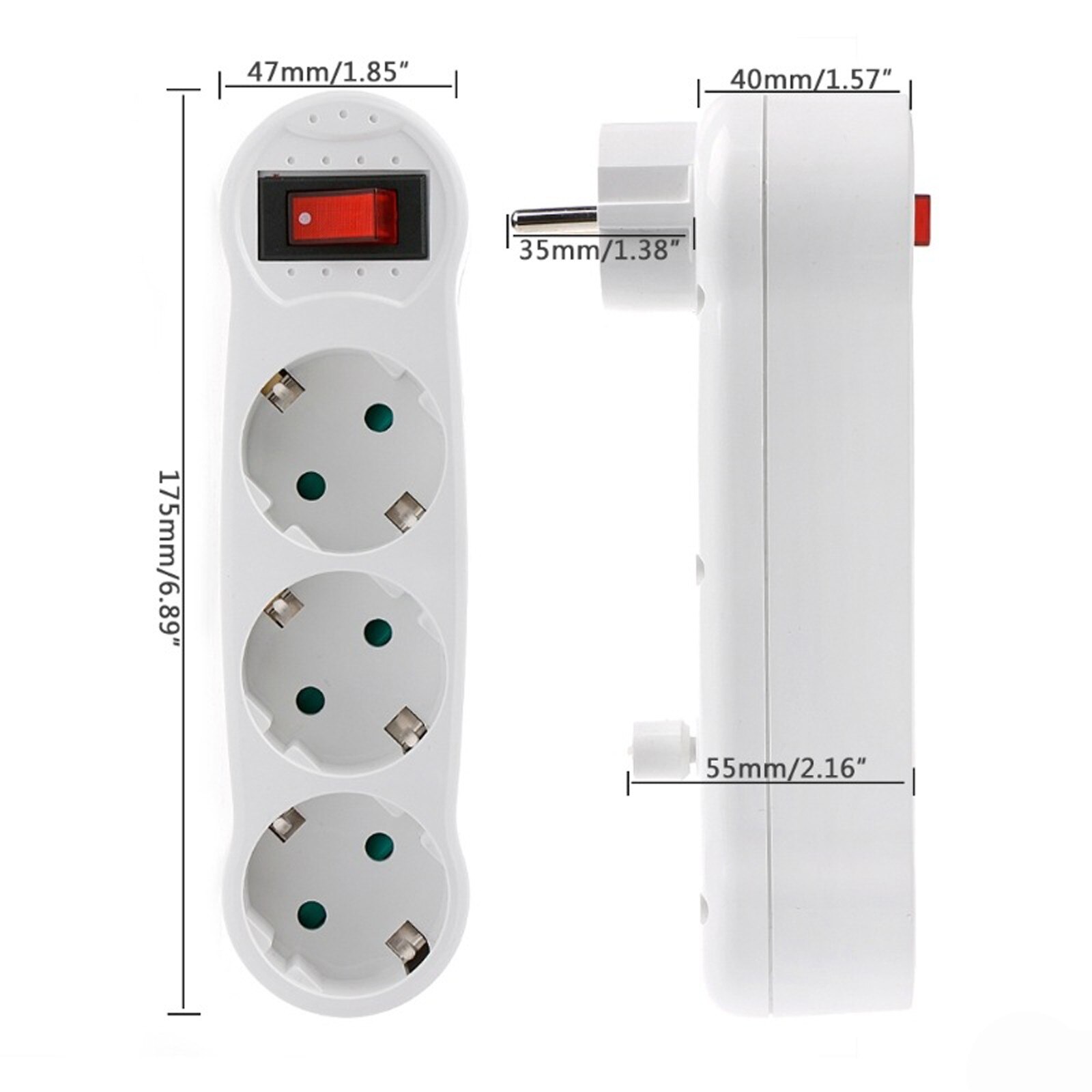 Adaptateur de chargeur mural, 3 prises, 2 prises rondes, 3 trous, avec interrupteur, prise de courant blanche, Standard européen,