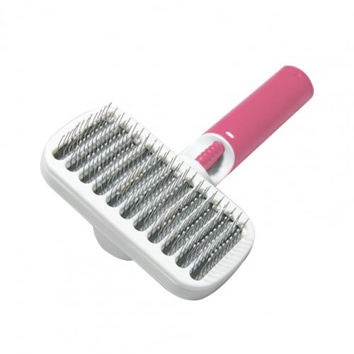 Brosse de Massage en acier inoxydable pour animaux de compagnie, peigne incliné, dents, facile à utiliser, brosse de toilettage pour chat:  Pink Square